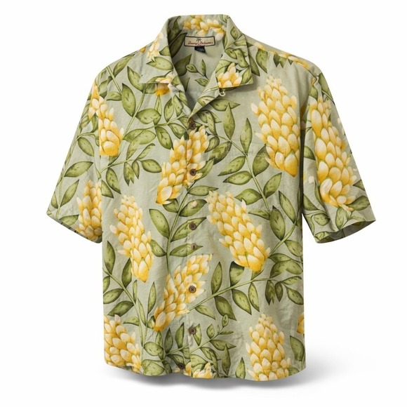 Tommy Bahama Other - Tommy Bahama Silk Aloha Hawaiian Tropical Men's Lg Yellow & Green Floral Shirt